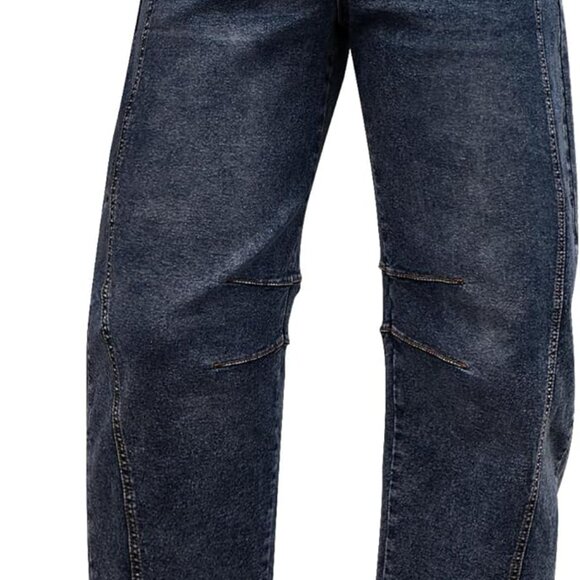 Barrel Jeans for Women Trendy High Waisted Wide Leg Baggy Cropped Relax Fit Stre - Picture 1 of 8